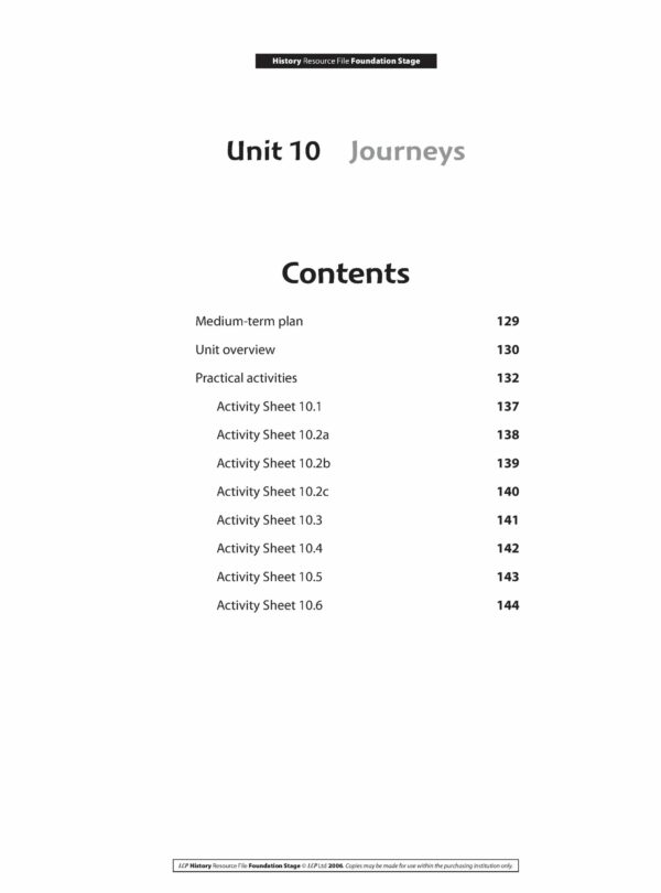 History Foundation Stage Unit 10: Journeys