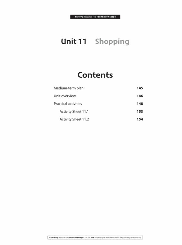 History Foundation Stage Unit 11: Shopping