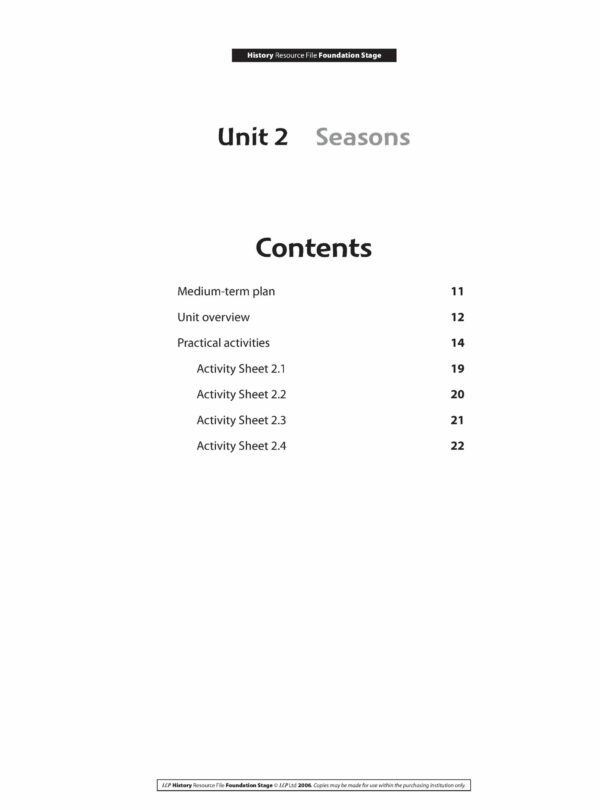 History Foundation Stage Unit 2: Seasons