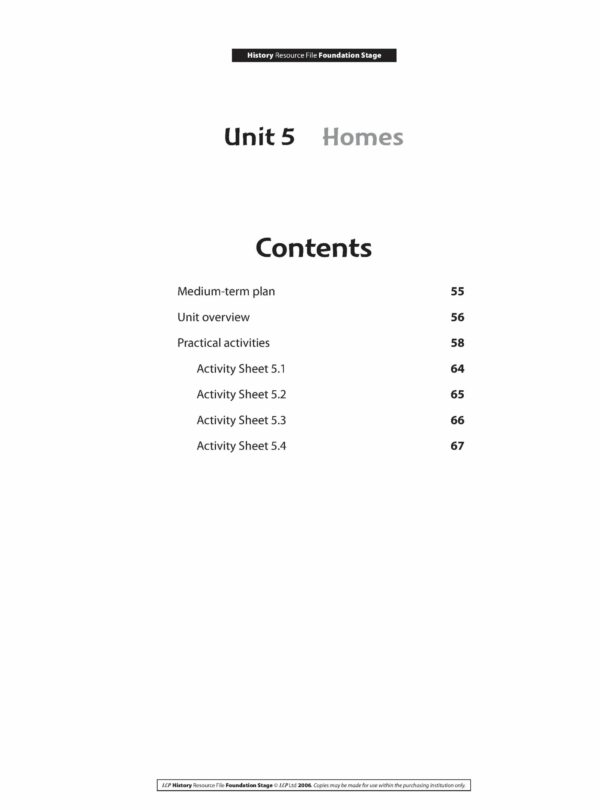 History Foundation Stage Unit 5: Homes