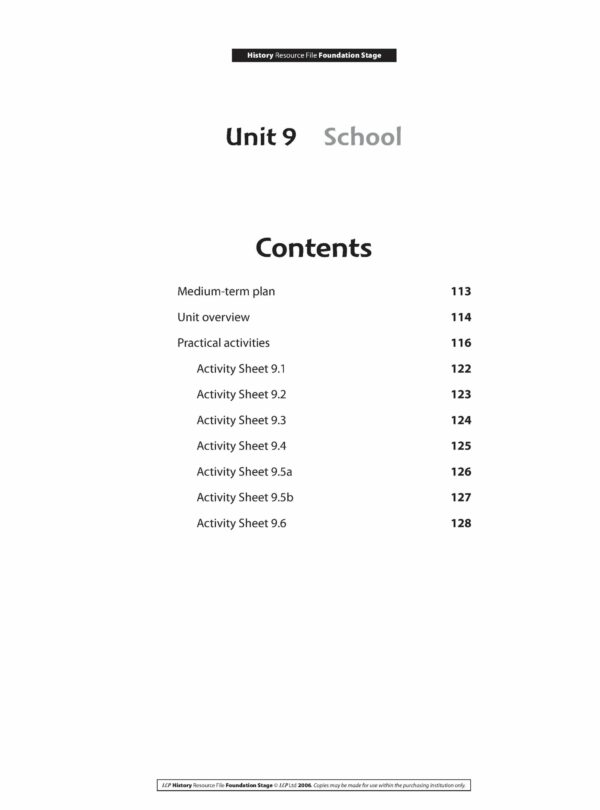History Foundation Stage Unit 9: School