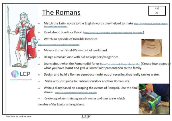 KS2 Day 1 Home Learning Planner: The Romans