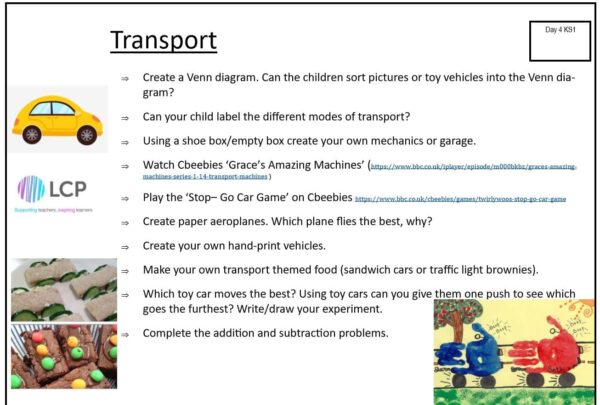 KS1 Day 4 Home Learning Planner: Transport