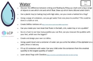 EYFS Day 3 Home Learning Planner: Water