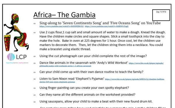 EYFS Day 7 Home Learning Planner: Africa