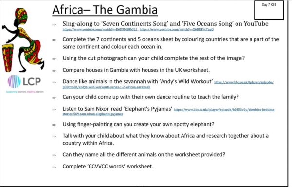 KS1 Day 7 Home Learning Planner: Africa