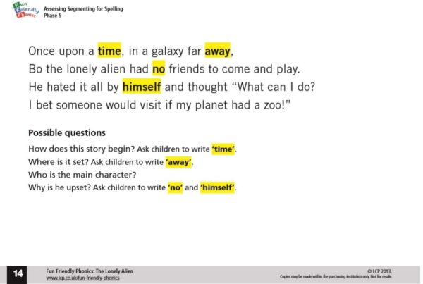 Year 1/2 Phase 5 Phonics- Assessing Segmenting for Spelling- The Lonely Alien