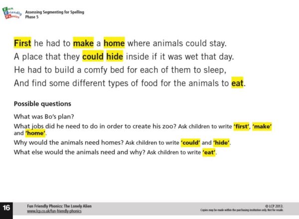 Year 1/2 Phase 5 Phonics- Assessing Segmenting for Spelling- The Lonely Alien - Image 3