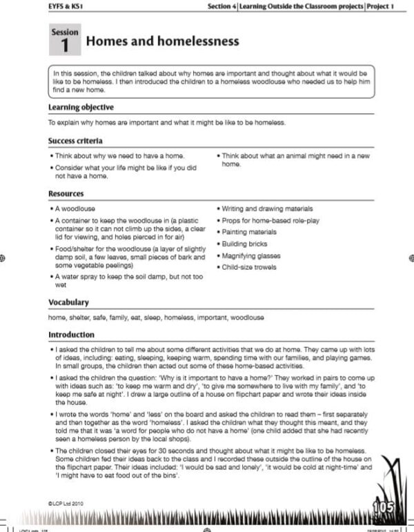 EYFS/KS1 Learning Outside: 5 Sessions, Homes and Homelessness - Image 2