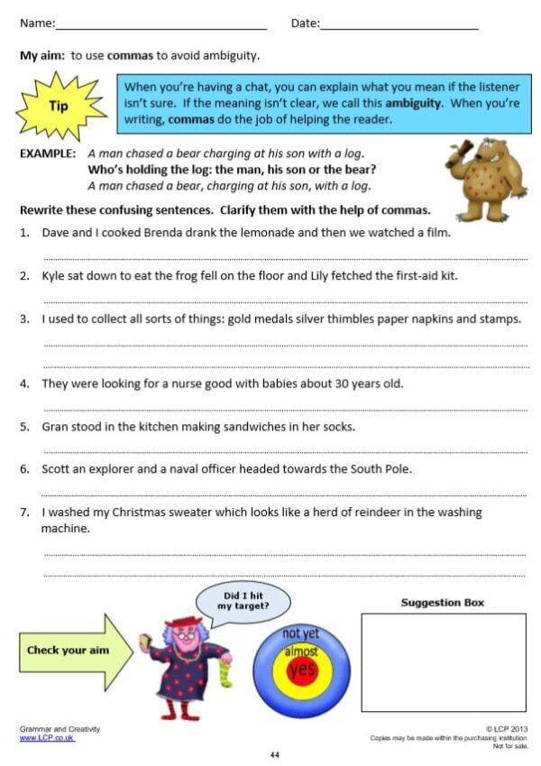 Year 5/6 Grammar, English/ Literacy, Commas Worksheets