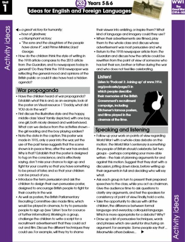 UKS2 (Year 5/6) World War 1 (WW1) Reading/Writing and Modern Foreign Languages Lessons. 7 Lessons - Image 3