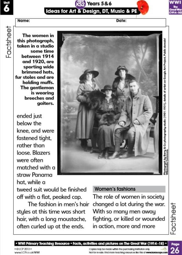 UKS2 (Year 5/6) 7 Art, DT, Music and PE lessons based of World War 1 (WW1) - Image 2