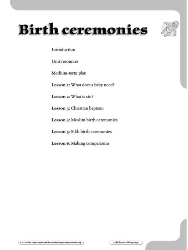 Year 3 Religious Education, Birth Ceremonies Unit (6 Lessons)