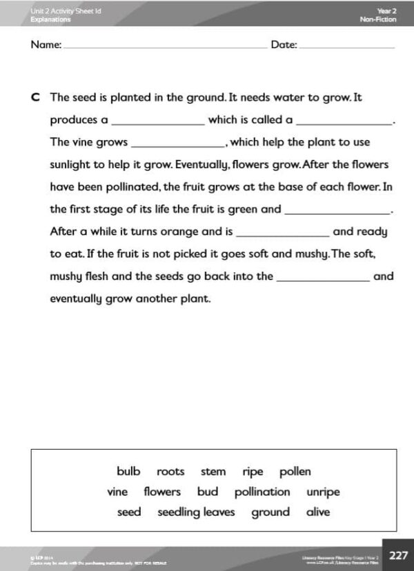 Year 2 English/ Literacy, Explanation 5 lesson Unit (Life Cycles) - Image 5