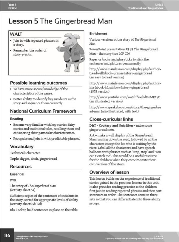 Year 1, English/Literacy Gingerbread Man FREE lesson