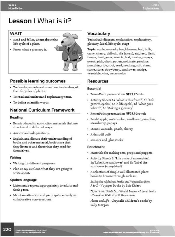 Year 2 English/ Literacy, Explanation 5 lesson Unit (Life Cycles) - Image 2