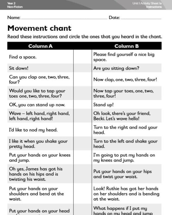 Year 2, English/Literacy Instructions Unit - Image 3