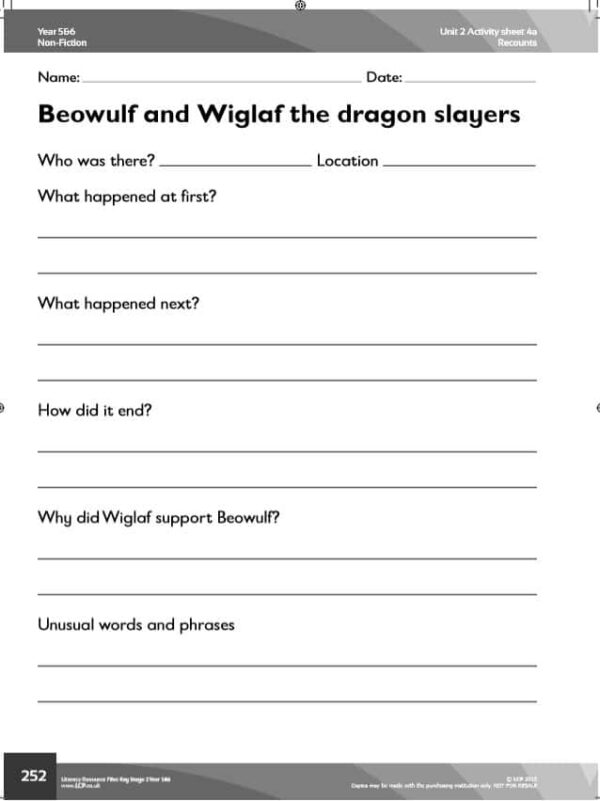 Year 5/6, English, Non-fiction, Recounts Unit (Beowulf) - Image 4