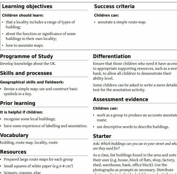 Year 1/2 (KS1)-Geography- Identifying different types of buildings Lesson Plan (FREE)
