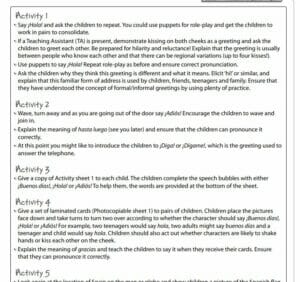 MFL - Spanish - Greetings Lesson Plan and Activity Sheets - FREE