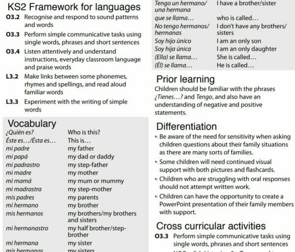 MFL-Spanish- My Family Lesson Plan and Activity Sheets - Image 2