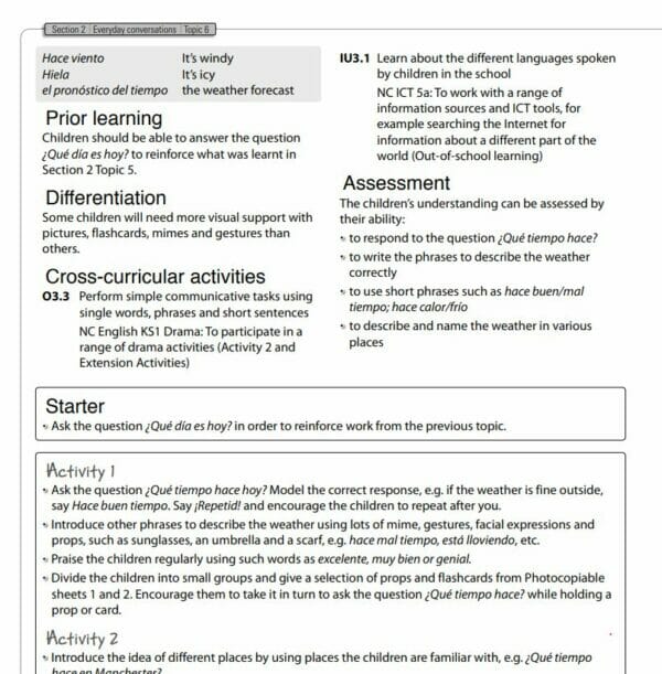 MFL-Spanish- Weather Lesson. Includes Lesson Plan and Activity Sheets