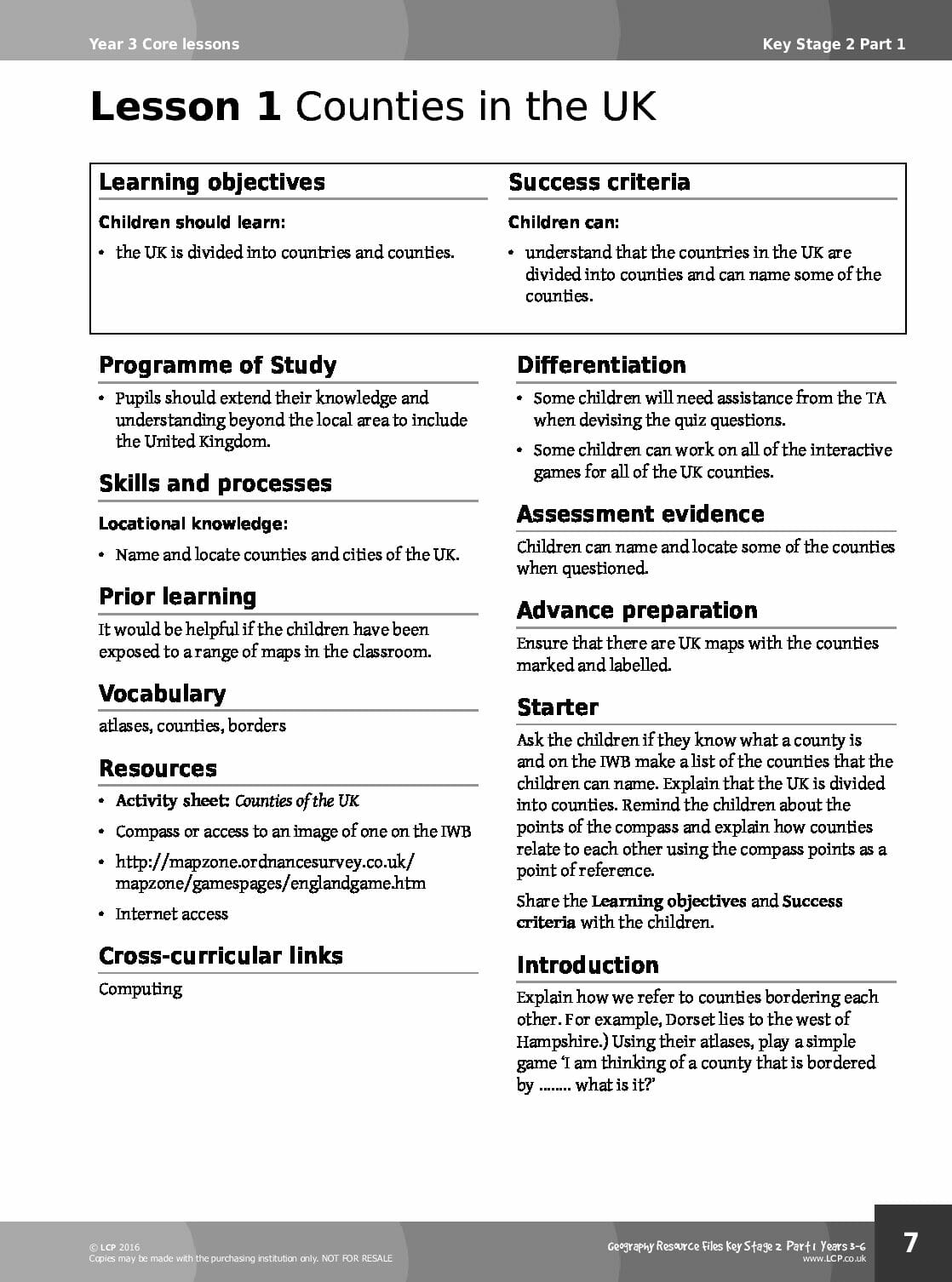 Year 3-Geography- UK Counties and Major Cities (2 Lessons)